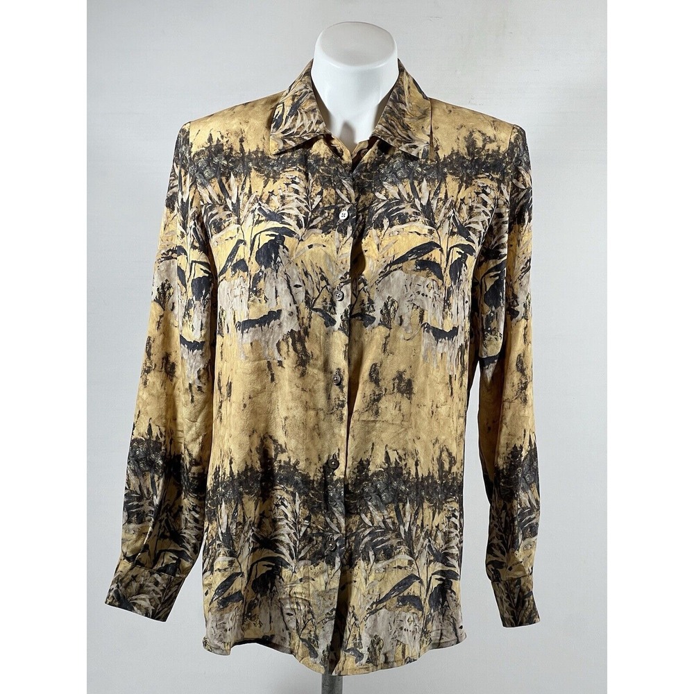 Ann May Silk Safari Blouse Womens Small Vintage Quiet Luxury Artwear Top